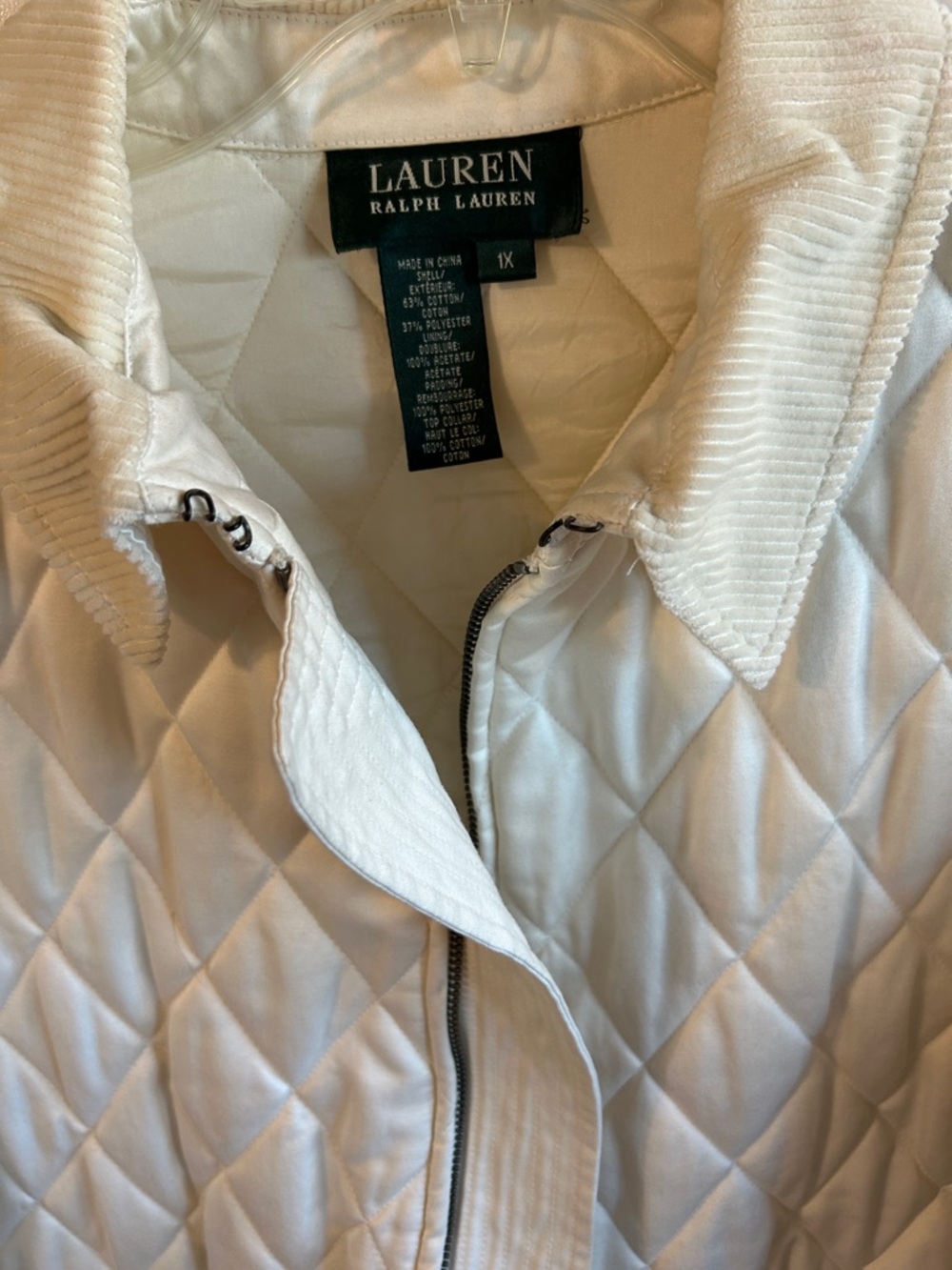 Lauren Ralph Lauren Cream Quilted Puffer Jacket with Corduroy Collar #052 - Picture 13 of 14